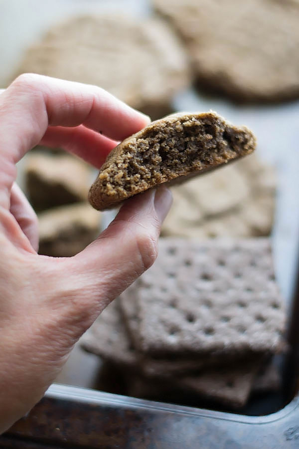 Soft and Crunchy peanut butter cookies made with chocolate graham crackers! 9 ingredients to the best Peanut Butter Chocolate Graham Cracker Cookies your kids are going to flip over! Cookies made with cookies, this is serious cookie eats. We call them mud cookies around here, I'll explain why.
